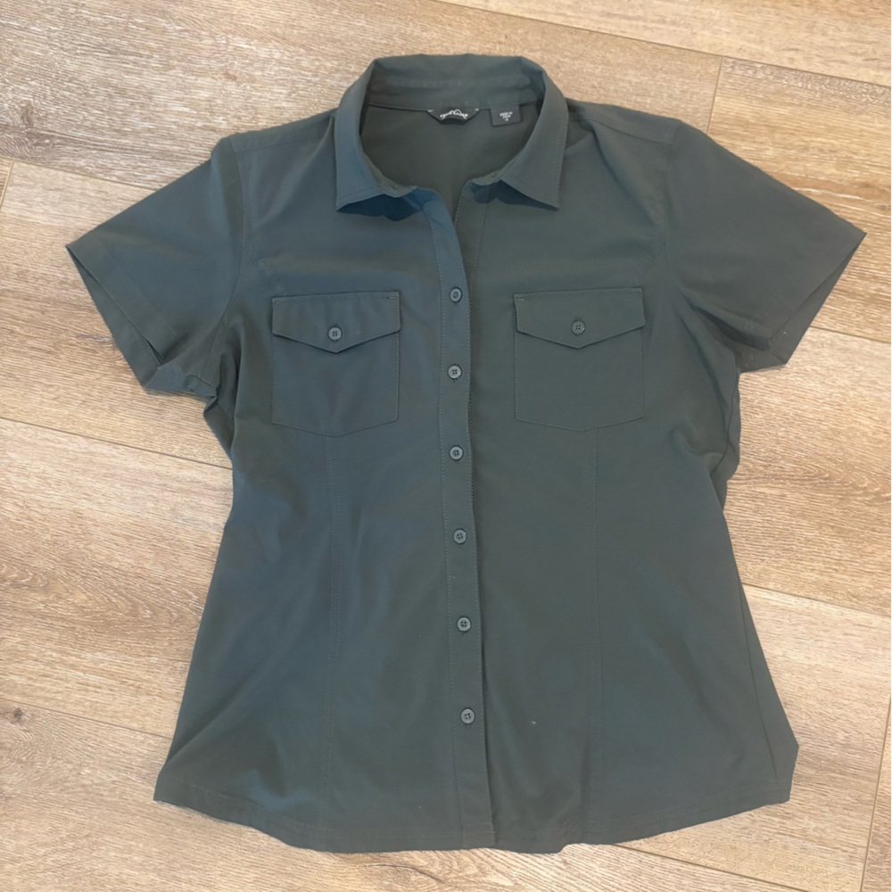 Eddie Bauer Gray Short Sleeve Shirt Womens Medium Outdoor Hiking Lightweight